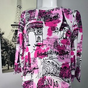 Multiples Pink and Black Graphic Long Sleeve Top